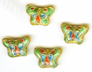 4 11x17mm Gold Cloisonné Butterfly Beads