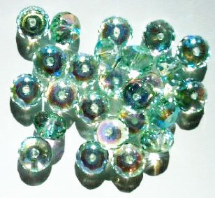 25 6x8mm Faceted Light Green AB Donut Beads
