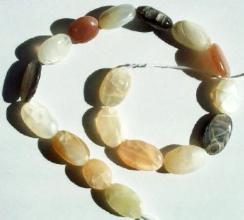 16 inch strand of 23mm Flat Oval Mixed Natural Moonstone Beads
