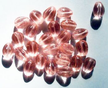 25 11x9mm Transparent Pink Grooved Drop Beads