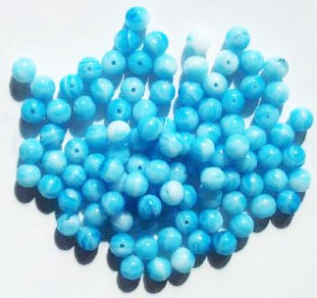 50 6mm Round Opaque Aqua & White Beads