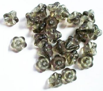 25 11mm Transparent Black Diamond Bell Flower Beads