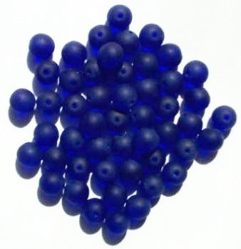 25 8mm Transparent Matte Cobalt Round Glass Beads