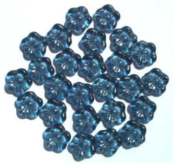 25 15mm Transparent Montana Blue Flower Beads