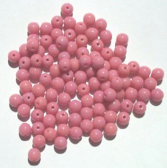 100 5mm Opaque Dark Pink Round Glass Beads