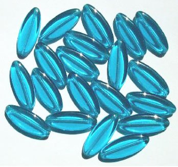 25 20x8mm Transparent Dark Aqua Long Flat Oval Beads