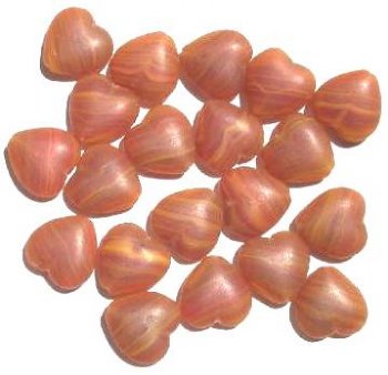 20 15mm Matte Carnelian & Yellow Marble Glass Heart Beads