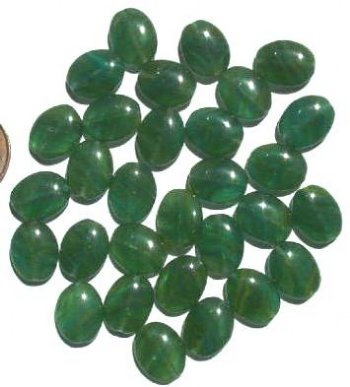 30 12x9mm Flat Oval Green Marble
