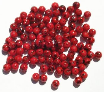 50 6mm Opaque Dark Red & Black Speckle Beads