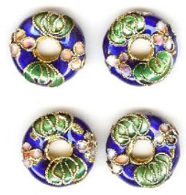 4 16x5mm Dark Blue Cloisonné Donuts