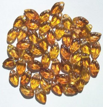 50 12mm Two Tone Smoke Topaz Glass Leaf Beads
