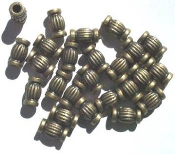 20 13x8mm Antique Gold Fancy Pleated Oval Beads (4mm Hole)