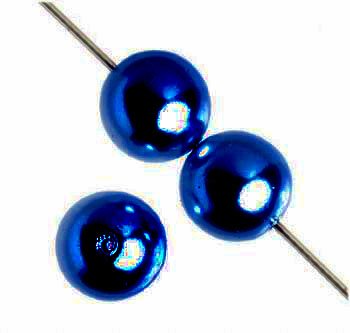 16 inch strand of 10mm Round Dark Blue Glass Pearl Beads