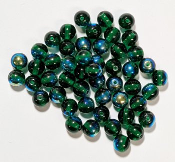 50 6mm Round Transparent Kelly Green AB Glass Beads