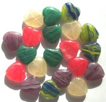 20 15mm Marble Glass Heart Bead Mix Pack