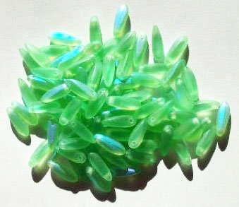 100 3x11mm Matte Transparent Peridot AB Dagger Beads
