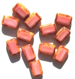 15 12mm Opaque Satin Pink w/ Speckled Edges Rectangle Window Beads