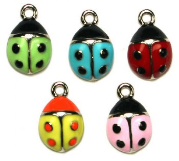 1 16mm Silver and Enamelled Ladybug Pendant