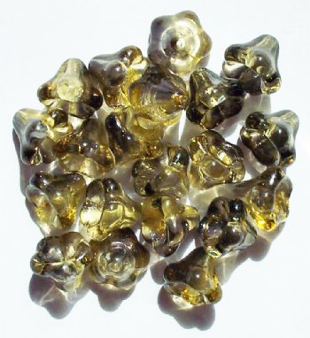 20 11mm Transparent Light Yellow & Montana Two Tone Bell Flower Beads