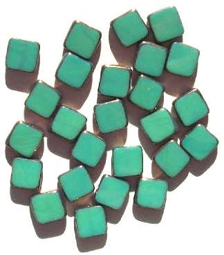 25 9x8x3mm Opaque Turquoise with Bronze Edge Windows