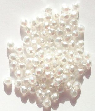 100 4mm Faceted White Pearl Firepolish Beads