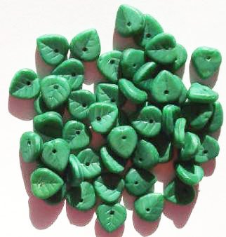 50 9mm Opaque Matte Dark Satin Green Leaf Beads