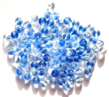 50 6mm Transparent Two Tone Crystal & Blue Round Beads
