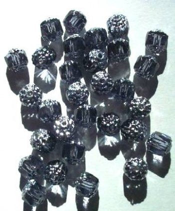 30 8mm Triangle Faceted Black Diamond, Silver Tipped with Coated Ends