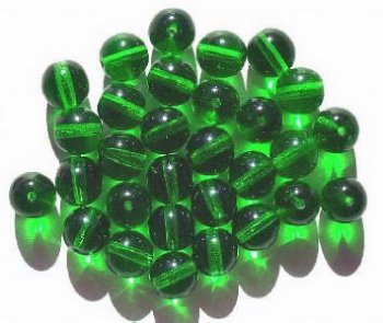 25 10mm Transparent Green Round Glass Beads