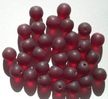 25 10mm Transparent Matte Garnet Round Glass Beads