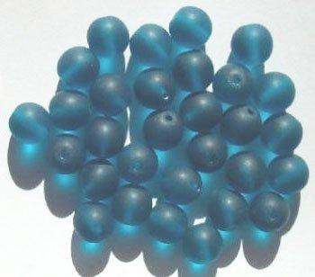 25 10mm Transparent Matte Dark Aqua Round Glass Beads