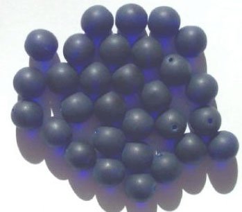 25 10mm Transparent Matte Cobalt Round Glass Beads