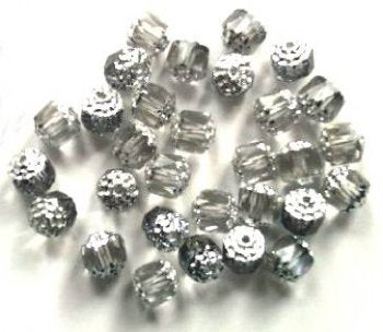30 8mm Triangle Faceted Crystal, Silver Tipped with Coated Ends