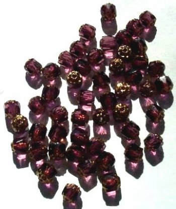 50 6mm Triangle Faceted Amethyst with Antique Gold Coated Ends