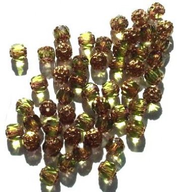 50 6mm Triangle Faceted Olive with Antique Gold Coated Ends
