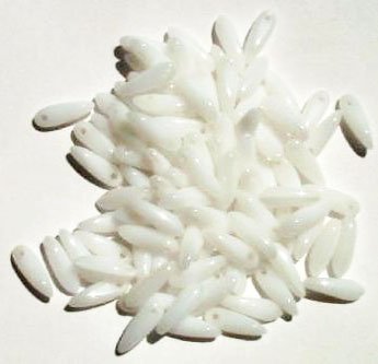100 3x11mm Opaque White Glass Dagger Beads