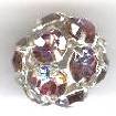 1 10mm Round Silver with Light Amethyst Rhinestones