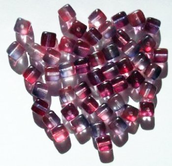 50 6x6mm Crystal, Cranberry, & Montana Cube Beads