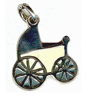 Sterling Silver 16x15mm Baby Carriage Pendant