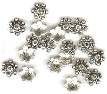 20 4x10mm Antique Silver Bead Caps with Dot & Rope