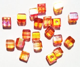 20 6mm Faceted Crystal, Cherry, & Orange Cube Beads
