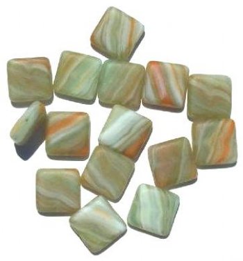 15 15x16mm Green & Orange Matte Marble Flat Square Beads