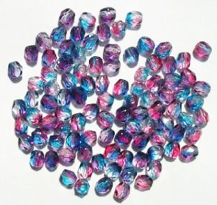 100 4mm Faceted Crystal, Fuchsia, & Teal Firepolish Beads