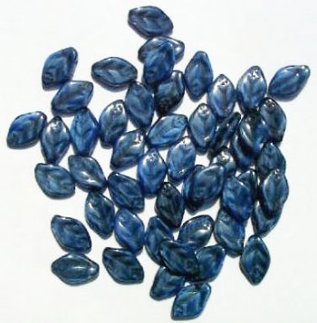 50 12mm Satin Dark Blue & Black Tortoise Glass Leaf Beads