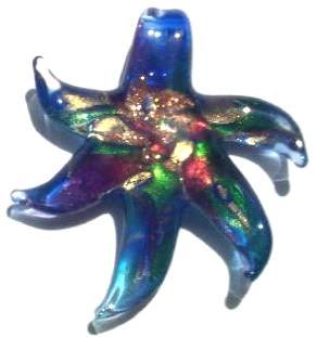 1 42mm Sapphire with Gold/Green/Pink Foil Lampwork Starfish Pendant