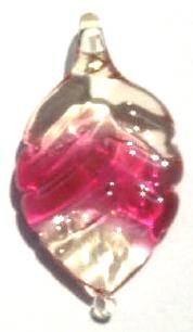 1 30x16mm Two Tone Light Yellow/Dark Pink Lampwork Leaf Pendant