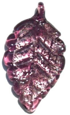 1 45x23mm Amethyst with Silver Foil Lampwork Leaf Pendant