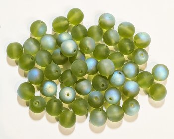 25 8mm Transparent Matte Olive AB Round Glass Beads