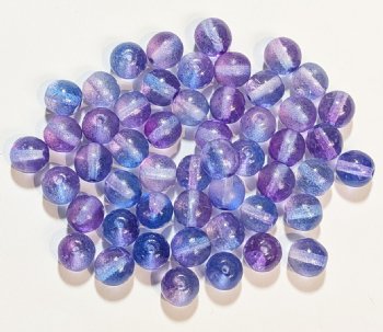 25, 8mm Transparent Coated Two Tone Fuchsia and Blue Round Glass Beads