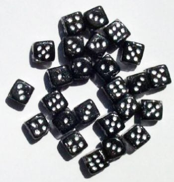 25 8mm Black and Silver Glass Dice Beads